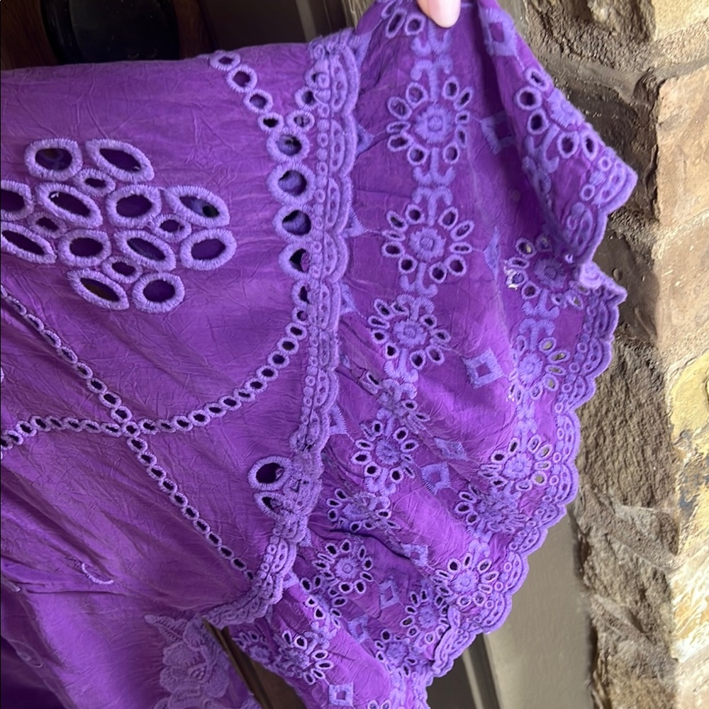 Johnny Was Purple Flutter Sleeve Blouse with Ruffled Details - Picture 5 of 7